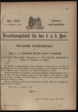 Kaiserlich-königliches Armee-Verordnungsblatt: Personal-Angelegenheiten 19171210 Seite: 1