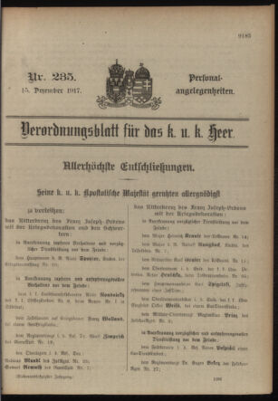 Kaiserlich-königliches Armee-Verordnungsblatt: Personal-Angelegenheiten 19171215 Seite: 1