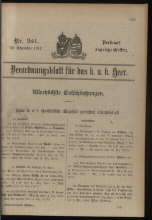 Kaiserlich-königliches Armee-Verordnungsblatt: Personal-Angelegenheiten 19171222 Seite: 19