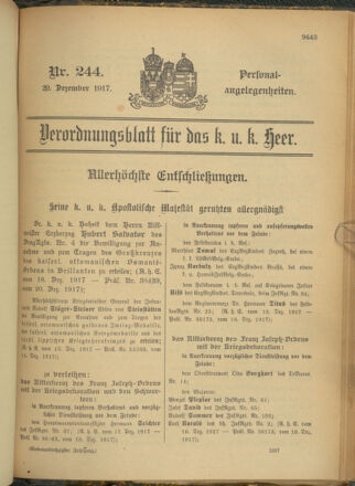 Kaiserlich-königliches Armee-Verordnungsblatt: Personal-Angelegenheiten 19171229 Seite: 1