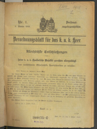 Kaiserlich-königliches Armee-Verordnungsblatt: Personal-Angelegenheiten 19180103 Seite: 1