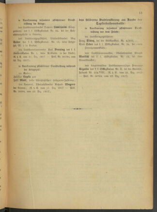 Kaiserlich-königliches Armee-Verordnungsblatt: Personal-Angelegenheiten 19180103 Seite: 13