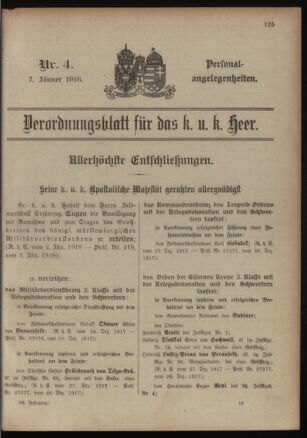 Kaiserlich-königliches Armee-Verordnungsblatt: Personal-Angelegenheiten 19180107 Seite: 1