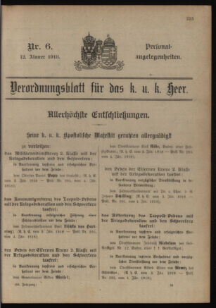 Kaiserlich-königliches Armee-Verordnungsblatt: Personal-Angelegenheiten 19180112 Seite: 1