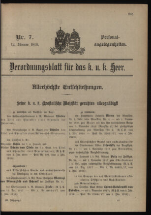 Kaiserlich-königliches Armee-Verordnungsblatt: Personal-Angelegenheiten 19180112 Seite: 49