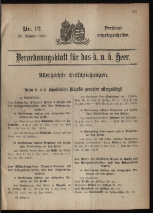 Kaiserlich-königliches Armee-Verordnungsblatt: Personal-Angelegenheiten 19180126 Seite: 1