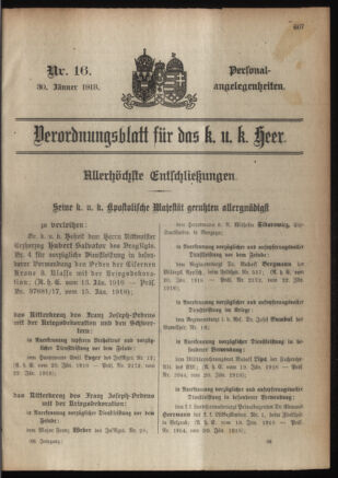 Kaiserlich-königliches Armee-Verordnungsblatt: Personal-Angelegenheiten 19180130 Seite: 1