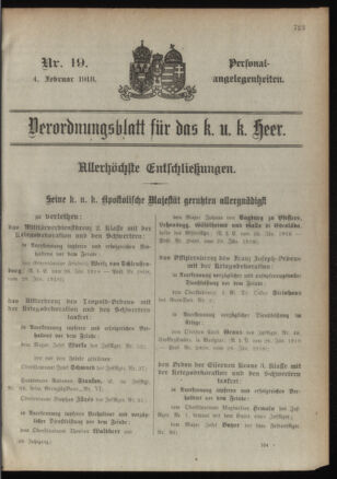 Kaiserlich-königliches Armee-Verordnungsblatt: Personal-Angelegenheiten 19180204 Seite: 1