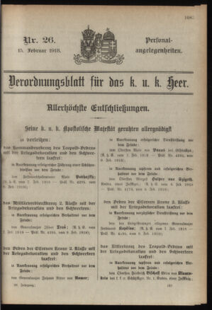 Kaiserlich-königliches Armee-Verordnungsblatt: Personal-Angelegenheiten 19180215 Seite: 1