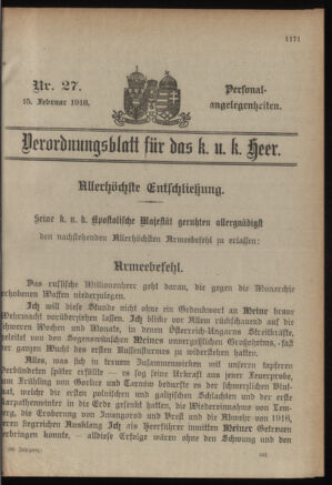 Kaiserlich-königliches Armee-Verordnungsblatt: Personal-Angelegenheiten 19180215 Seite: 89