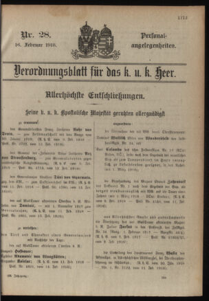 Kaiserlich-königliches Armee-Verordnungsblatt: Personal-Angelegenheiten 19180216 Seite: 1