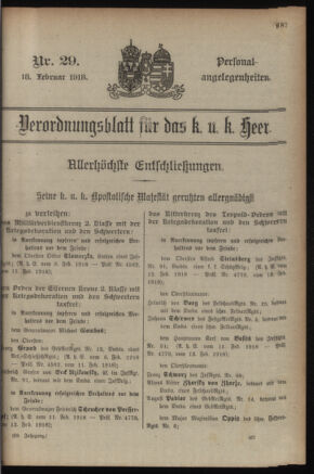 Kaiserlich-königliches Armee-Verordnungsblatt: Personal-Angelegenheiten 19180218 Seite: 1