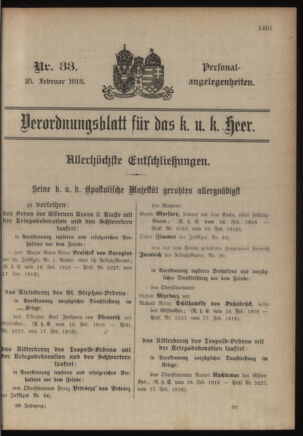 Kaiserlich-königliches Armee-Verordnungsblatt: Personal-Angelegenheiten 19180225 Seite: 1