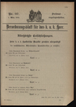 Kaiserlich-königliches Armee-Verordnungsblatt: Personal-Angelegenheiten 19180301 Seite: 95