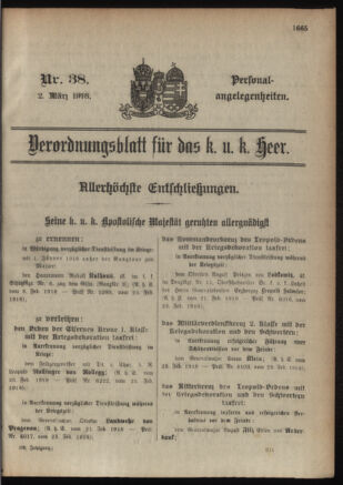 Kaiserlich-königliches Armee-Verordnungsblatt: Personal-Angelegenheiten 19180302 Seite: 1