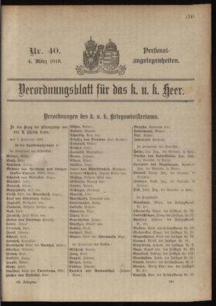 Kaiserlich-königliches Armee-Verordnungsblatt: Personal-Angelegenheiten 19180304 Seite: 1