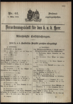 Kaiserlich-königliches Armee-Verordnungsblatt: Personal-Angelegenheiten 19180306 Seite: 1