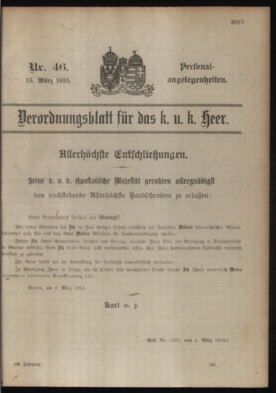 Kaiserlich-königliches Armee-Verordnungsblatt: Personal-Angelegenheiten 19180313 Seite: 1