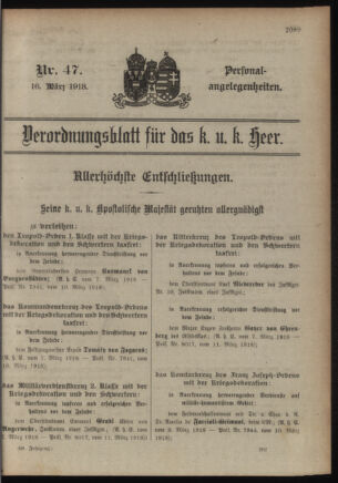 Kaiserlich-königliches Armee-Verordnungsblatt: Personal-Angelegenheiten 19180316 Seite: 1