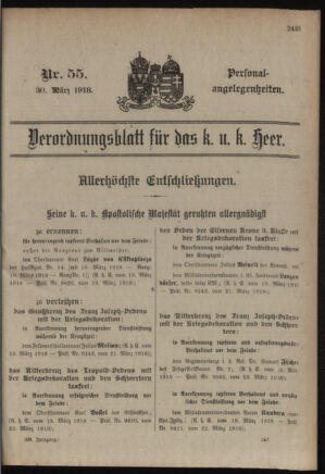 Kaiserlich-königliches Armee-Verordnungsblatt: Personal-Angelegenheiten 19180330 Seite: 1