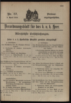 Kaiserlich-königliches Armee-Verordnungsblatt: Personal-Angelegenheiten 19180402 Seite: 1