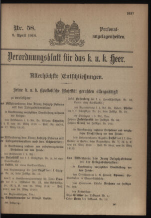 Kaiserlich-königliches Armee-Verordnungsblatt: Personal-Angelegenheiten 19180405 Seite: 1