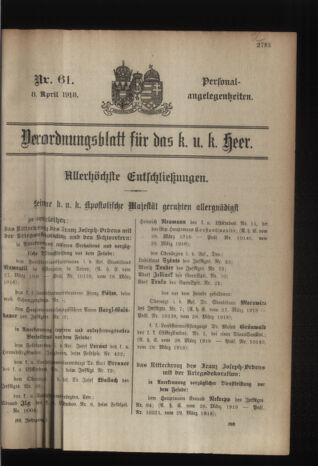 Kaiserlich-königliches Armee-Verordnungsblatt: Personal-Angelegenheiten 19180408 Seite: 1