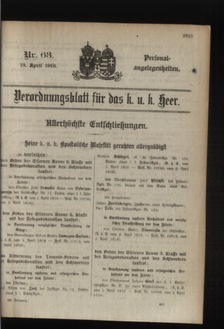 Kaiserlich-königliches Armee-Verordnungsblatt: Personal-Angelegenheiten 19180413 Seite: 1