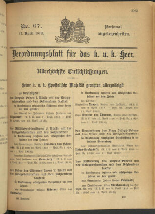 Kaiserlich-königliches Armee-Verordnungsblatt: Personal-Angelegenheiten 19180417 Seite: 33