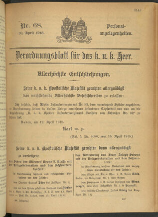 Kaiserlich-königliches Armee-Verordnungsblatt: Personal-Angelegenheiten