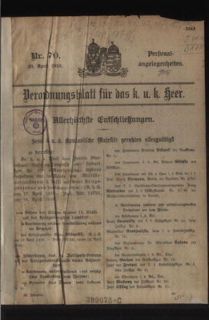 Kaiserlich-königliches Armee-Verordnungsblatt: Personal-Angelegenheiten 19180423 Seite: 1