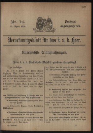 Kaiserlich-königliches Armee-Verordnungsblatt: Personal-Angelegenheiten 19180429 Seite: 1