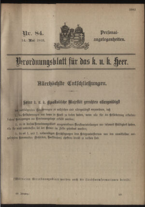 Kaiserlich-königliches Armee-Verordnungsblatt: Personal-Angelegenheiten 19180514 Seite: 1