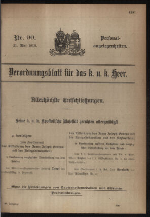 Kaiserlich-königliches Armee-Verordnungsblatt: Personal-Angelegenheiten 19180521 Seite: 1