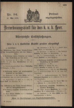 Kaiserlich-königliches Armee-Verordnungsblatt: Personal-Angelegenheiten 19180527 Seite: 1