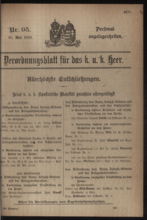 Kaiserlich-königliches Armee-Verordnungsblatt: Personal-Angelegenheiten 19180530 Seite: 1