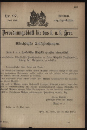 Kaiserlich-königliches Armee-Verordnungsblatt: Personal-Angelegenheiten 19180601 Seite: 11