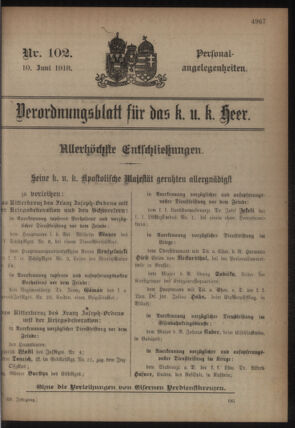 Kaiserlich-königliches Armee-Verordnungsblatt: Personal-Angelegenheiten 19180610 Seite: 1