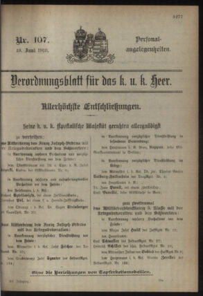 Kaiserlich-königliches Armee-Verordnungsblatt: Personal-Angelegenheiten 19180619 Seite: 1