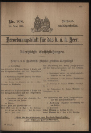 Kaiserlich-königliches Armee-Verordnungsblatt: Personal-Angelegenheiten 19180622 Seite: 1