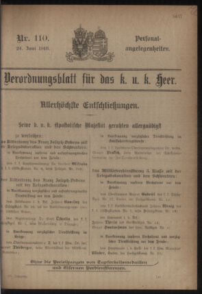 Kaiserlich-königliches Armee-Verordnungsblatt: Personal-Angelegenheiten 19180624 Seite: 1