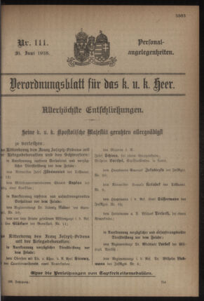 Kaiserlich-königliches Armee-Verordnungsblatt: Personal-Angelegenheiten 19180626 Seite: 1