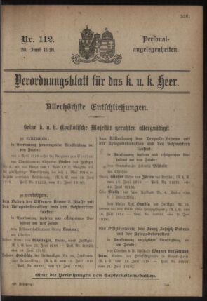 Kaiserlich-königliches Armee-Verordnungsblatt: Personal-Angelegenheiten 19180628 Seite: 1