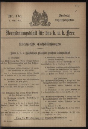 Kaiserlich-königliches Armee-Verordnungsblatt: Personal-Angelegenheiten 19180703 Seite: 1