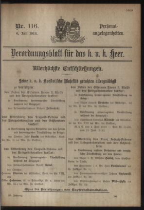 Kaiserlich-königliches Armee-Verordnungsblatt: Personal-Angelegenheiten 19180706 Seite: 1