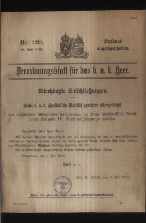 Kaiserlich-königliches Armee-Verordnungsblatt: Personal-Angelegenheiten 19180710 Seite: 1