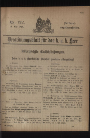 Kaiserlich-königliches Armee-Verordnungsblatt: Personal-Angelegenheiten 19180713 Seite: 1