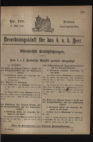 Kaiserlich-königliches Armee-Verordnungsblatt: Personal-Angelegenheiten 19180722 Seite: 1