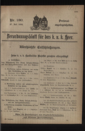 Kaiserlich-königliches Armee-Verordnungsblatt: Personal-Angelegenheiten 19180727 Seite: 1