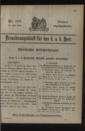 Kaiserlich-königliches Armee-Verordnungsblatt: Personal-Angelegenheiten 19180729 Seite: 1